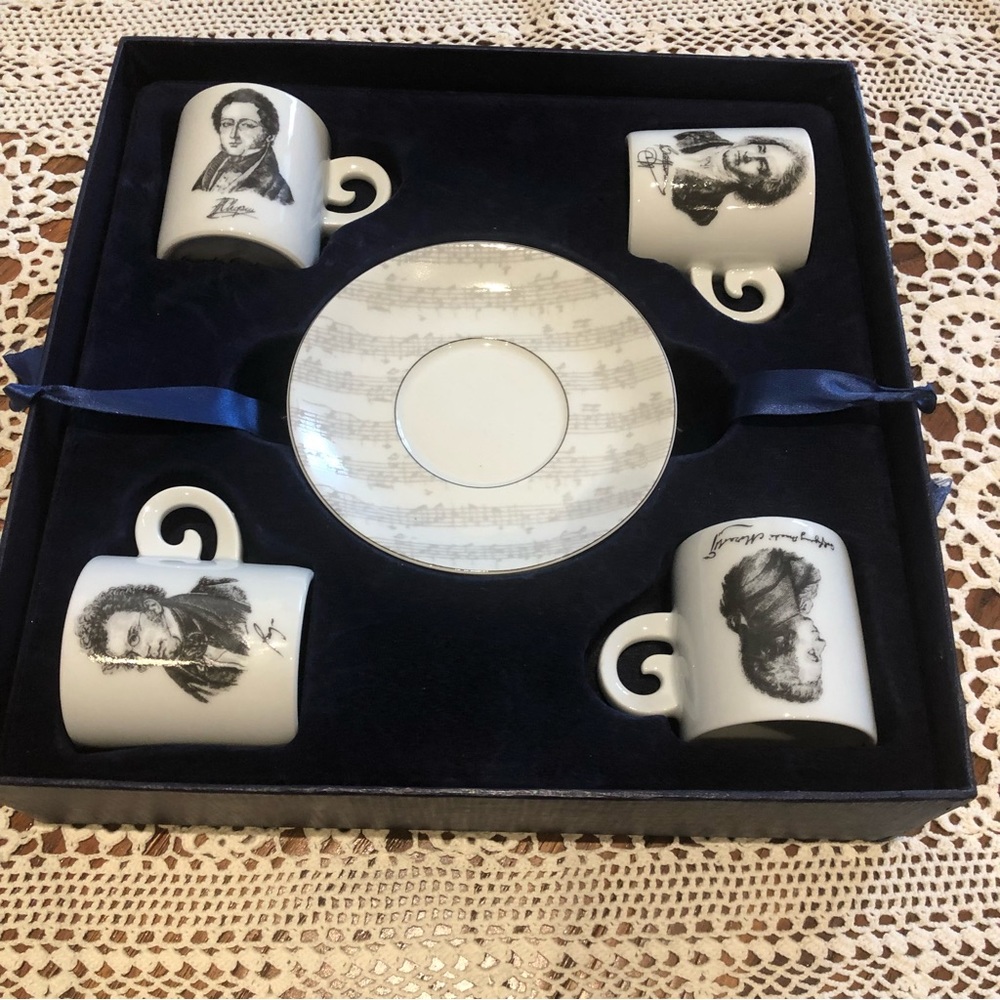 NIB GREAT COMPOSERS Espresso Cups & Saucers SET by SPAL Porcelain